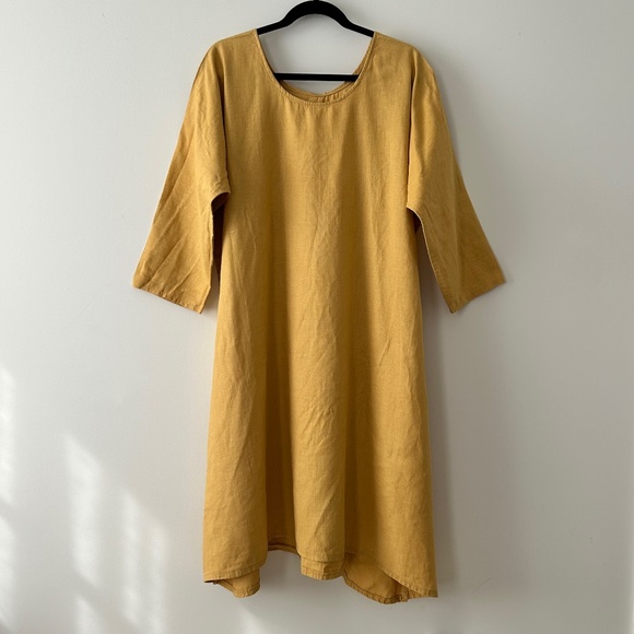 Golden Yellow Linen Midi Dress - Picture 1 of 16
